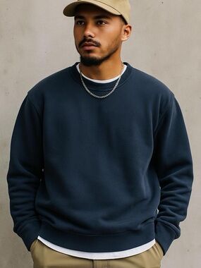 Vintage Lands' End Men's Navy Crewneck Sweatshirt Size L